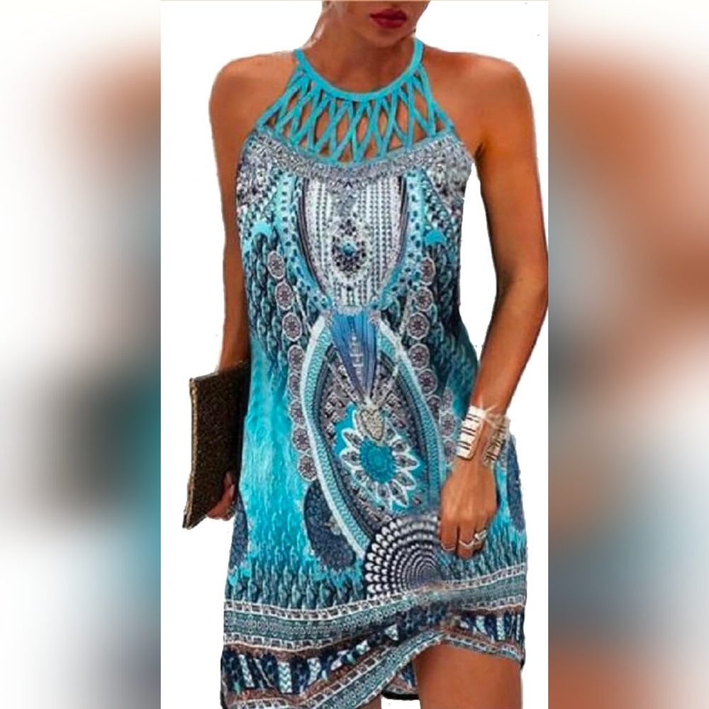 🔥2for$20 - Summer Dress for Women Halter Neck A-line Sz SM (med fit)